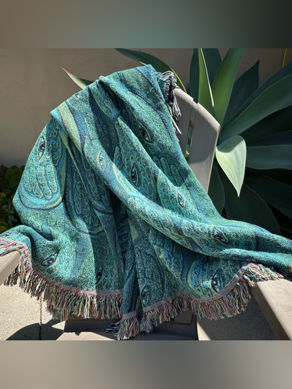 Alex Grey ‘Green Hand’ 100% Recycled Cotton Psychedelic Woven Blanket - Picture 4 of 6